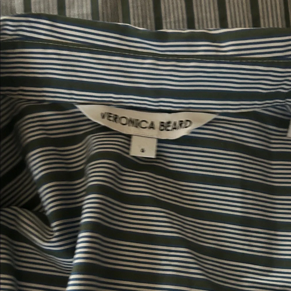 Veronica Beard Navy/Green Striped Long Sleeve Cotton Shirt Dress **Size 6** 🌺🌺 - Picture 5 of 6